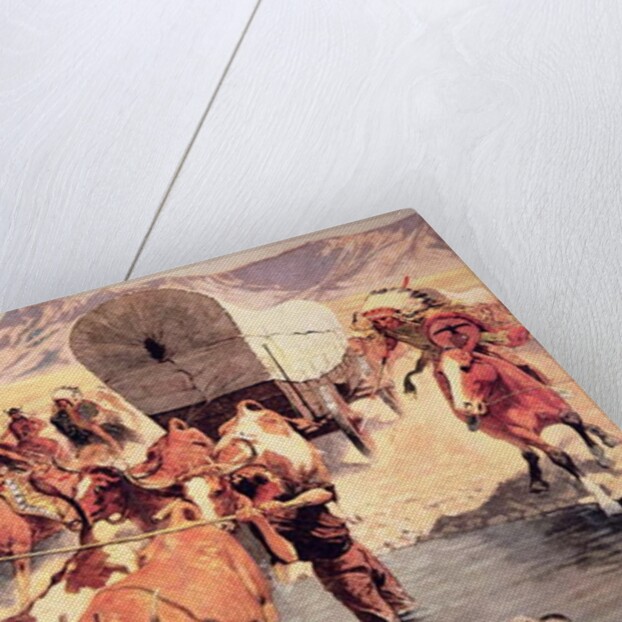 Indians attacking a pioneer wagon train by Frederic Remington