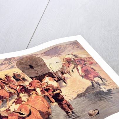 Indians attacking a pioneer wagon train by Frederic Remington