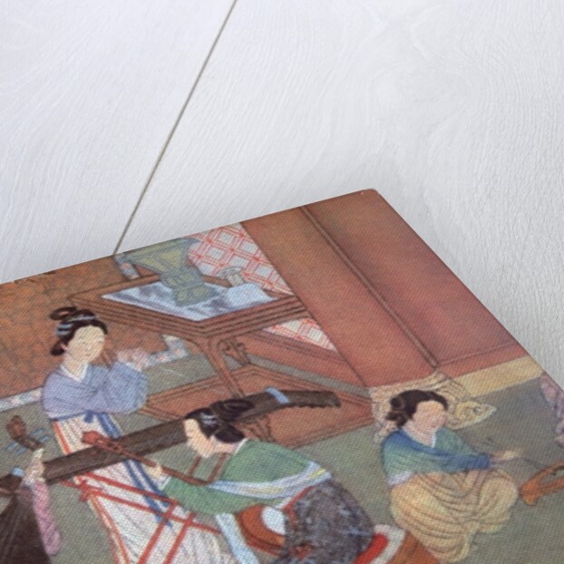 Chinese lute, moon guitar and table zither by Ming Dynasty Chinese School