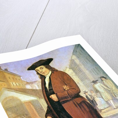 A young Ben arrives in Philadelphia, poor and hungry, with bread under his arm by School American