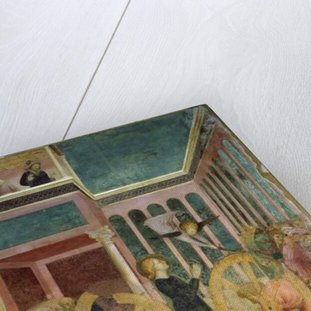 St Catherine among wheels, details from Stories of St Catherine, 1428-31 by Tommaso Masolino da Panicale