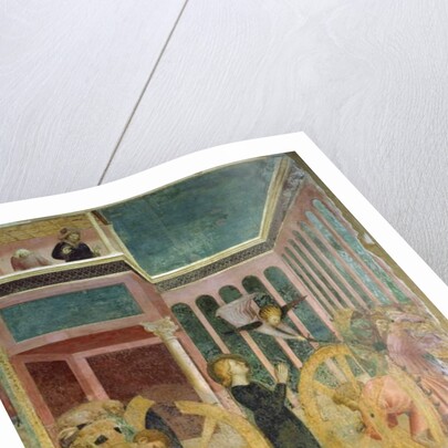 St Catherine among wheels, details from Stories of St Catherine, 1428-31 by Tommaso Masolino da Panicale