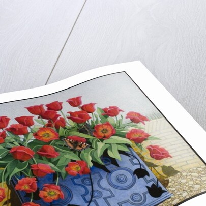 Getting There, 2011 flowers; tulips; still life; window box; toad; frog; butterflies; by Pat Scott