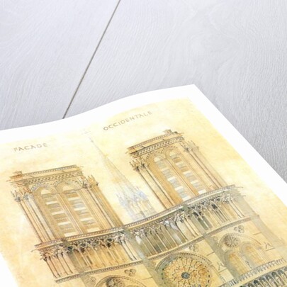 Project of for restoration of west facade of Notre Dame cathedral in Paris with the spire, 1843 by Eugene Emmanuel Viollet-le-Duc