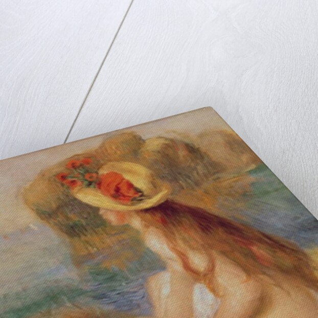 Seated female bather in a straw hat by Pierre Auguste Renoir