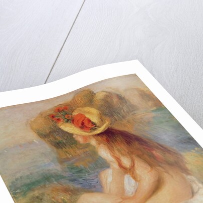 Seated female bather in a straw hat by Pierre Auguste Renoir