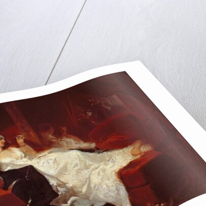 Woman on a red sofa by Eugene-Louis Lami