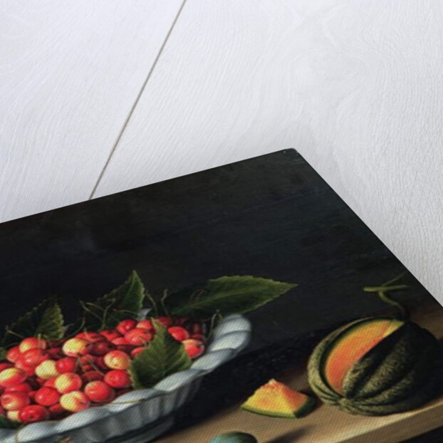 A Bowl of Cherries with Plums and a Melon, 1635 by Louise Moillon