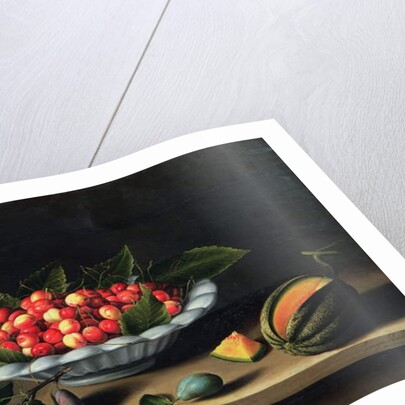 A Bowl of Cherries with Plums and a Melon, 1635 by Louise Moillon