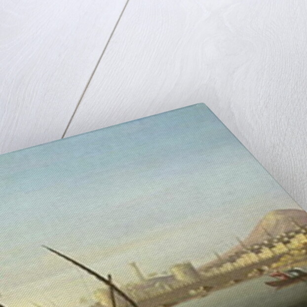 An Extensive View of the Port of Alexandria with a British Man O'War at Anchor by J. Cook