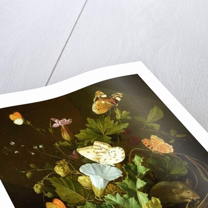 Still Life of a Forest Floor with Flowers, a Mouse and Butterflies by Elias van den Broeck