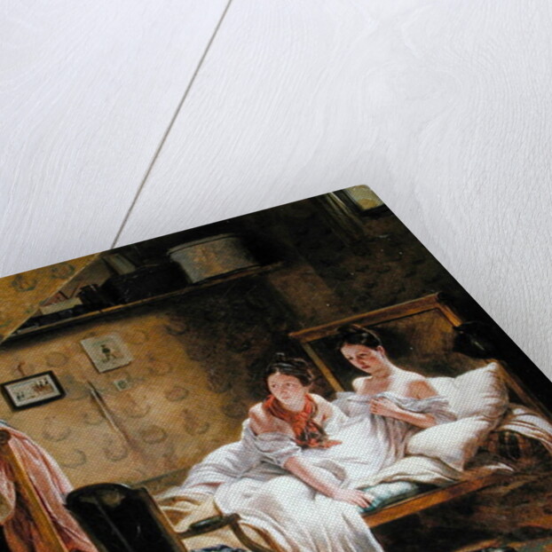 Two Women in a Bed disturbed by a Cat by Jean Alphonse Roehn