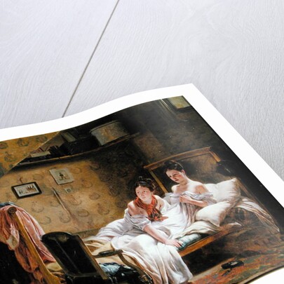 Two Women in a Bed disturbed by a Cat by Jean Alphonse Roehn