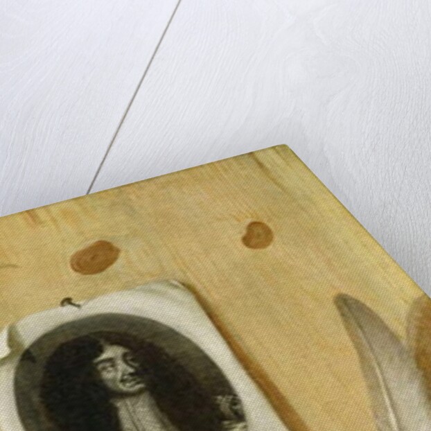 A trompe l'oeil of an engraving of King Charles II by Edwaert Colyer or Collier