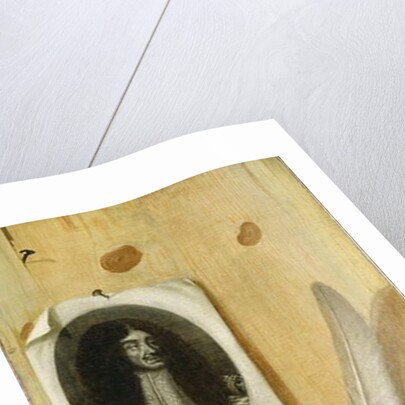 A trompe l'oeil of an engraving of King Charles II by Edwaert Colyer or Collier