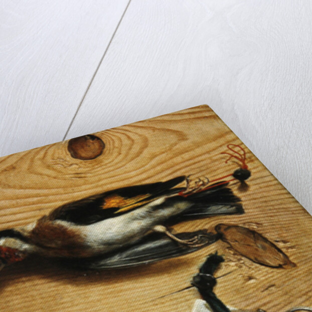 A tromple l'oeil of a pair of spectacles and a finch, 1740 by Conrad Manlich