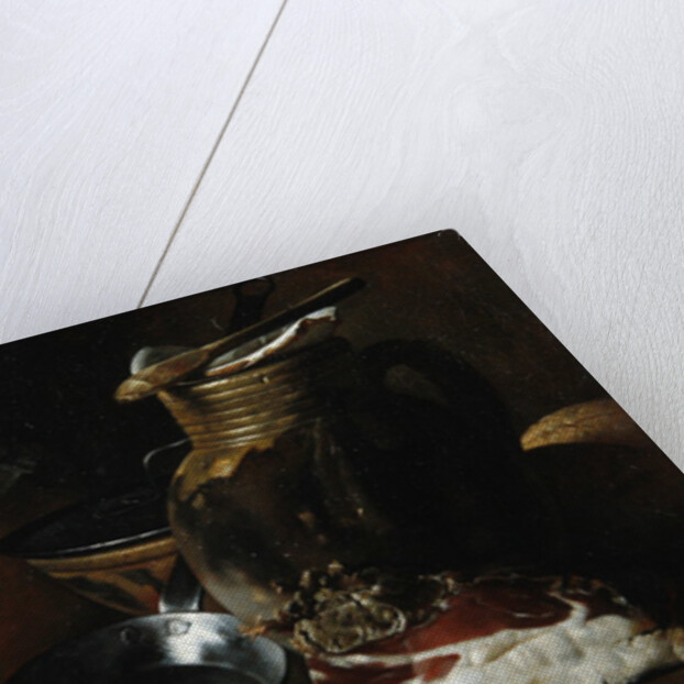 A still life of ham and eggs by Luis Egidio Menendez or Melendez