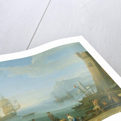 Mediterranean harbour scene by Adrien Manglard