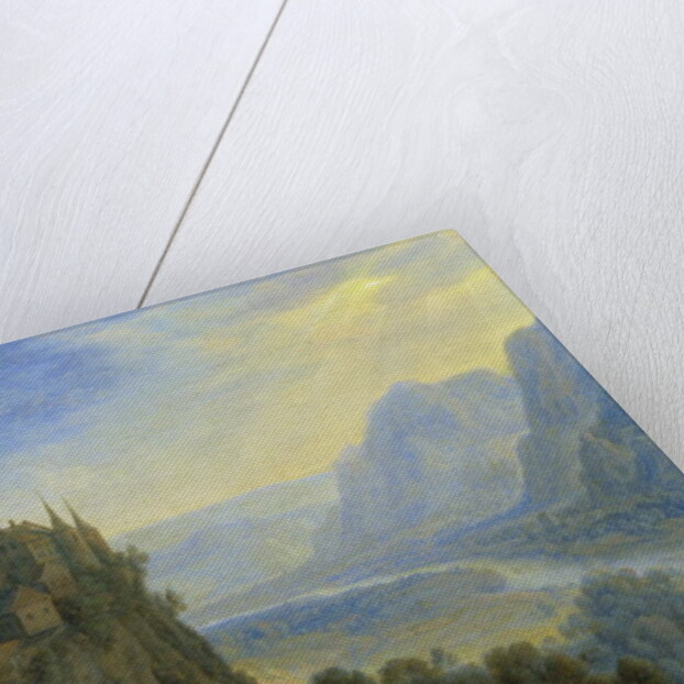 Mountainous landscape with a castle by Cornelis Saftleven