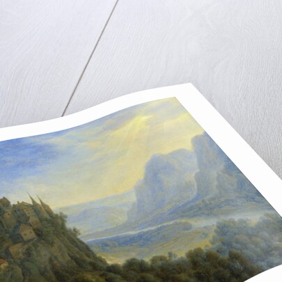 Mountainous landscape with a castle by Cornelis Saftleven