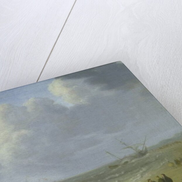 Ships in an Estuary with Fishermen by a Jetty by Jeronimus van Diest