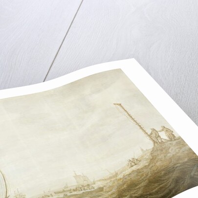 A Grisaille of a Coastal Scene with Figures by Cornelis Pietersz. de Mooy