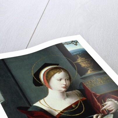 Portrait of a lady writing by Master of the Female Half Lengths