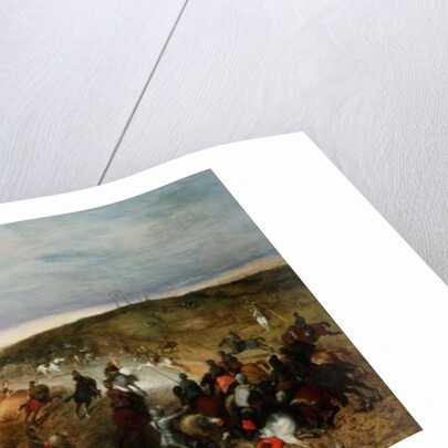 Cavalry attacking horse-drawn wagons by Sebastian Vrancx