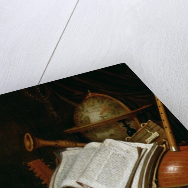 Vanitas with a globe, musical scores and instruments, 1692 by Edwaert Colyer or Collier