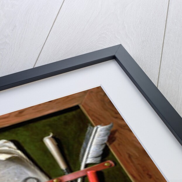 Trompe l'oeil letter rack with a print of an old man, 1703 by Edwaert Colyer