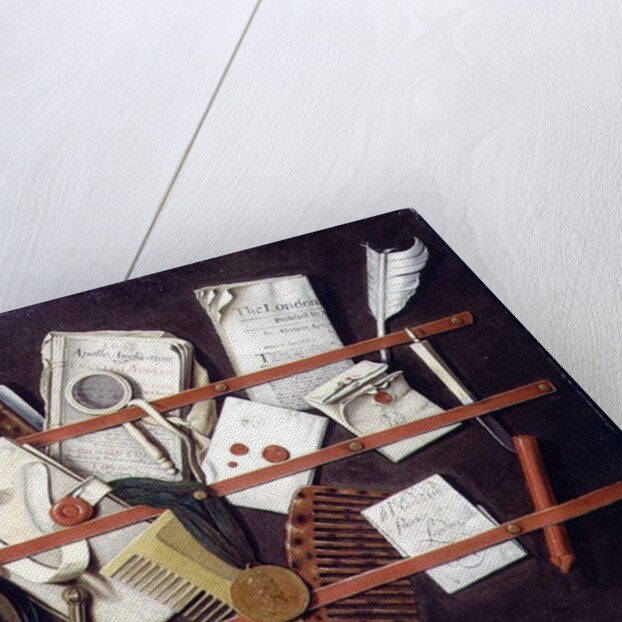 Trompe l'oeil letter rack with a miniature portrait of a young man in armour, 1697 by Edwaert Colyer or Collier