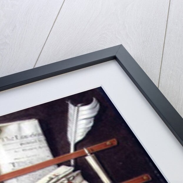 Trompe l'oeil letter rack with a miniature portrait of a young man in armour, 1697 by Edwaert Colyer or Collier