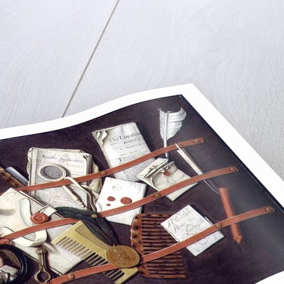 Trompe l'oeil letter rack with a miniature portrait of a young man in armour, 1697 by Edwaert Colyer or Collier