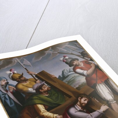 The Bearing of the Cross, Simon of Cyrene helps Jesus by Spanish School