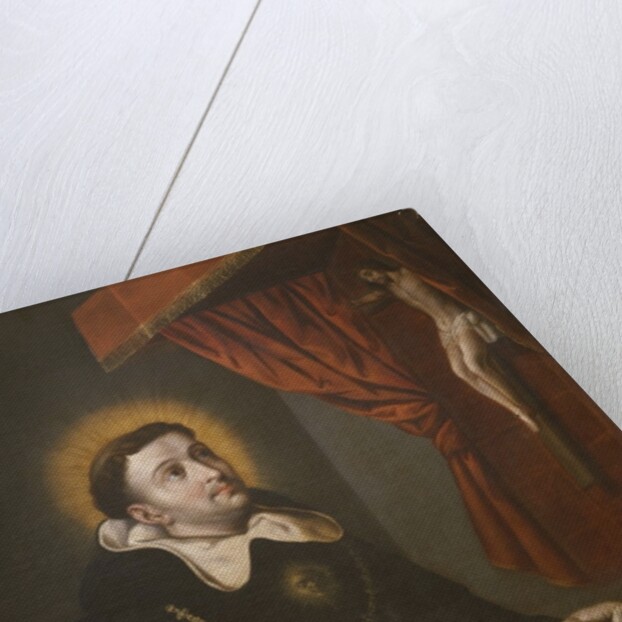 St. Thomas Aquinas writing before the crucifix by Antonio Rodriguez