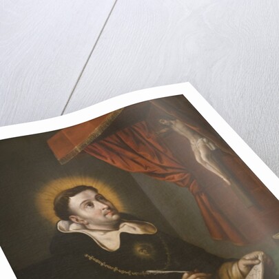 St. Thomas Aquinas writing before the crucifix by Antonio Rodriguez
