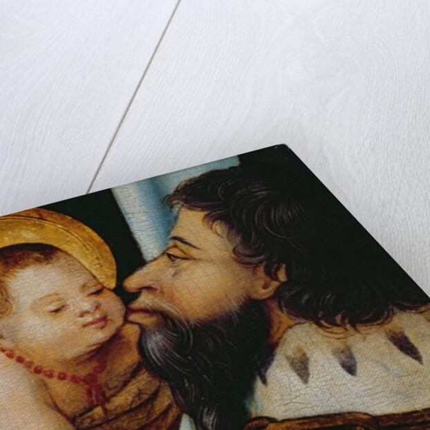 Melchior kisses the infant Jesus by German School