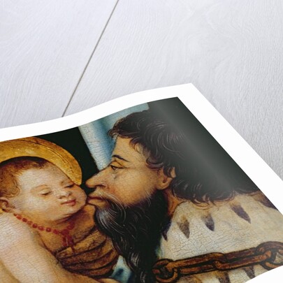 Melchior kisses the infant Jesus by German School