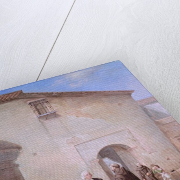 The Franciscan friars of the Convento of Santa Maria de la Rabida give bread and water to Christopher Columbus and his son Diego, 1858 by Antonio Cabral Bejarano
