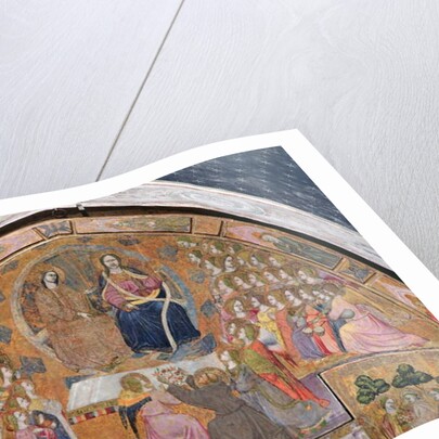 St. Francis offering Roses to the Apparition of Christ and the Virgin, fresco from the Porziuncola, 1393 by Ilario da Viterbo