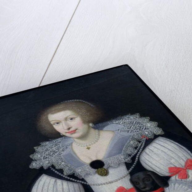 Portrait of a lady holding a dog and a tulip, c.1620 by English School