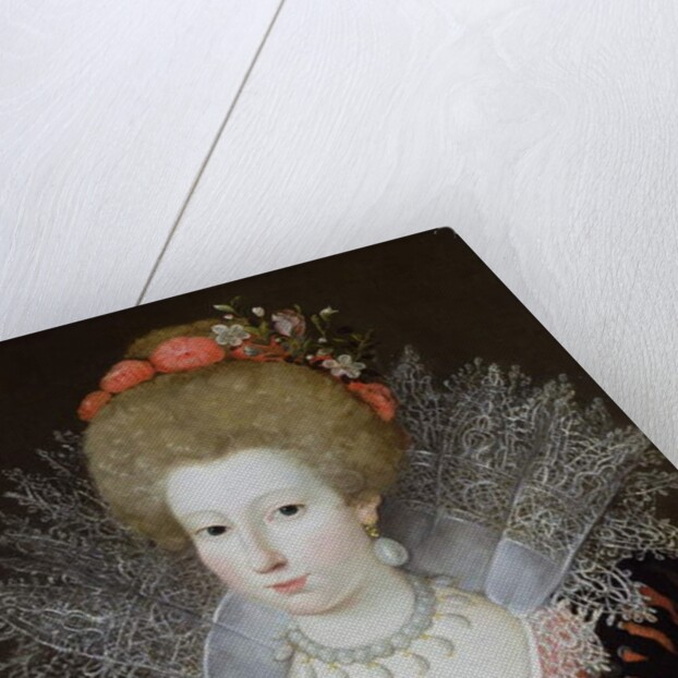 Portrait of a lady in a high lace collar and jewelled silk costume, early 17th century by Marguerite Bunel