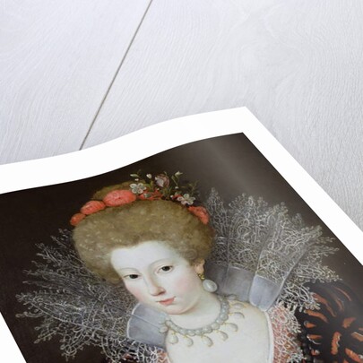 Portrait of a lady in a high lace collar and jewelled silk costume, early 17th century by Marguerite Bunel