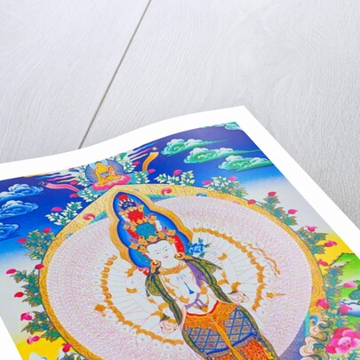 Image depicting the thousand arms Avalokiteshvara, the eleven headed Avalokiteshvara with thousand arms and 1022 eyes symbolising infinite compassion by School Nepalese
