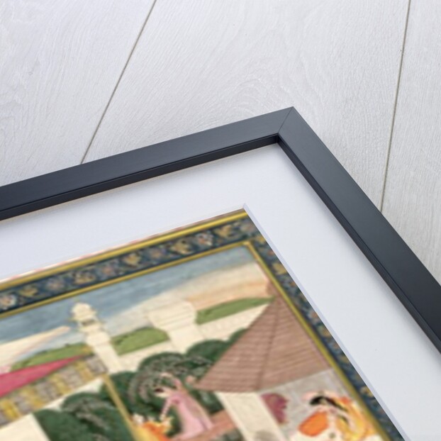 Krishna and Radha on a bed in a Mogul palace, Punjab, c.1860 by Indian School