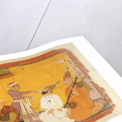 Gosain Narayan takes poison in the presence of Emperor Jahangir by Indian School