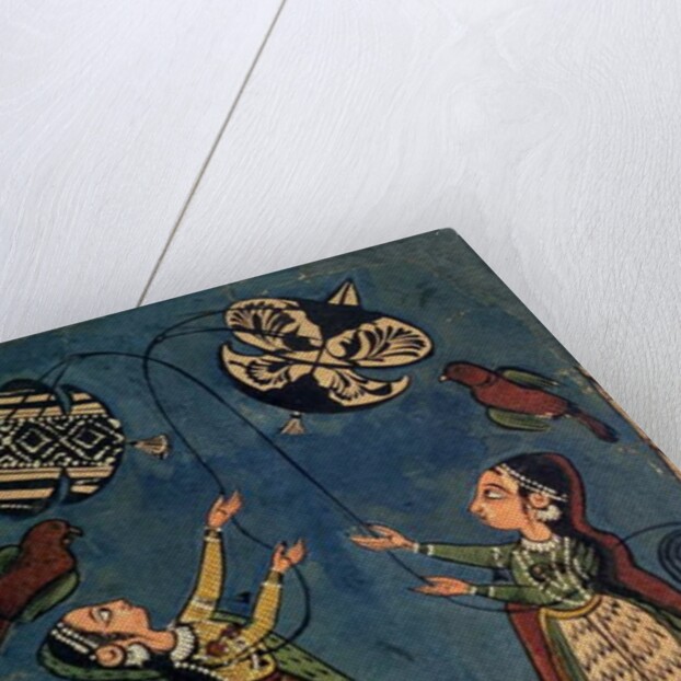 Girls flying kites, Kulu folk painting, Himachal Pradesh by Indian School