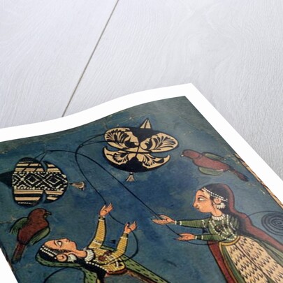 Girls flying kites, Kulu folk painting, Himachal Pradesh by Indian School