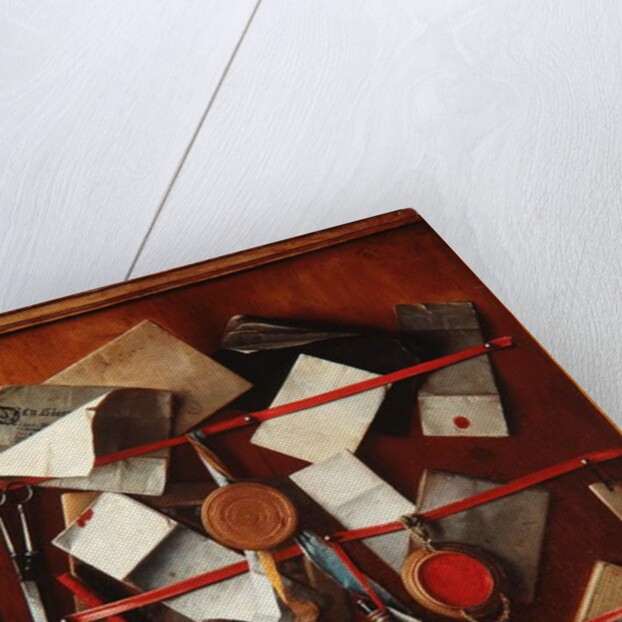 Feigned Letter Rack with Writing Implements, c.1655 by Samuel van Hoogstraten