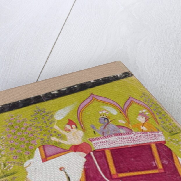 Rama and Lakshman in the howdah of a white elephant with Hanuman as mahout, late 18th century by Indian School